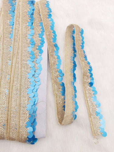 Blue and Gold Sequin Fringe Trim, Cutwork Edge Trimming, Bohemian Trim